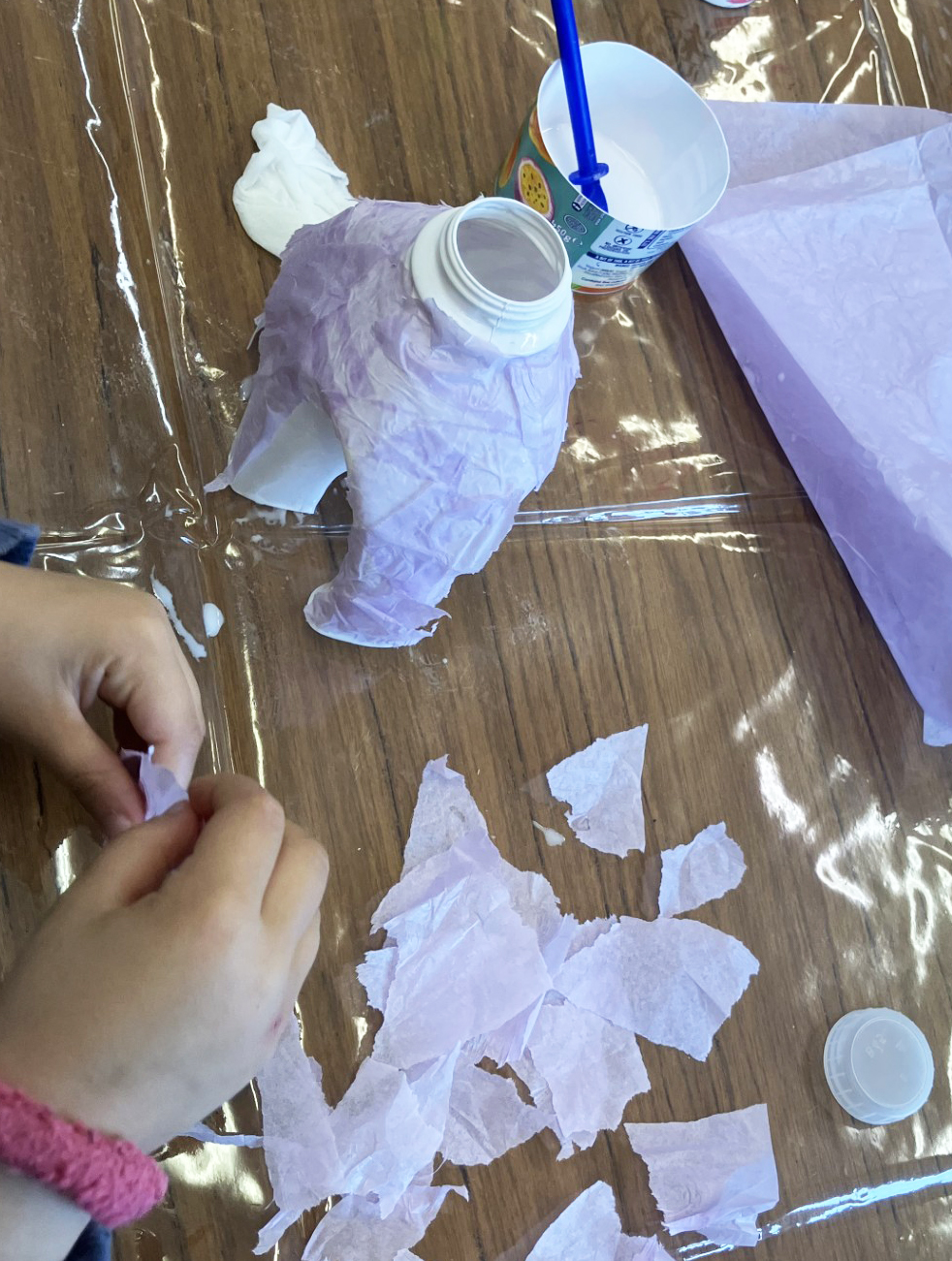 1 Preparing tissue for gluing on the elephant