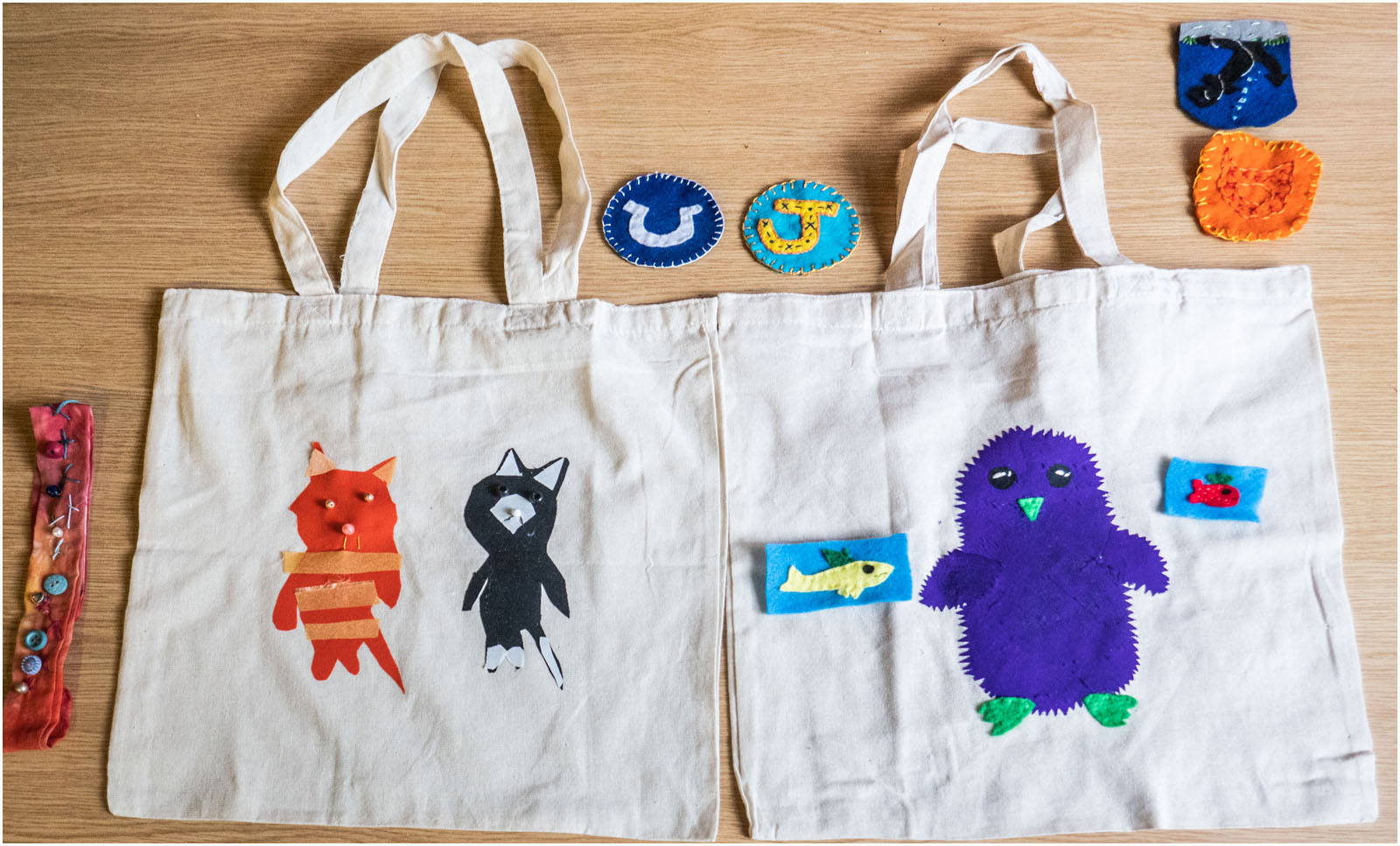 Finished items - bags, badges and bands