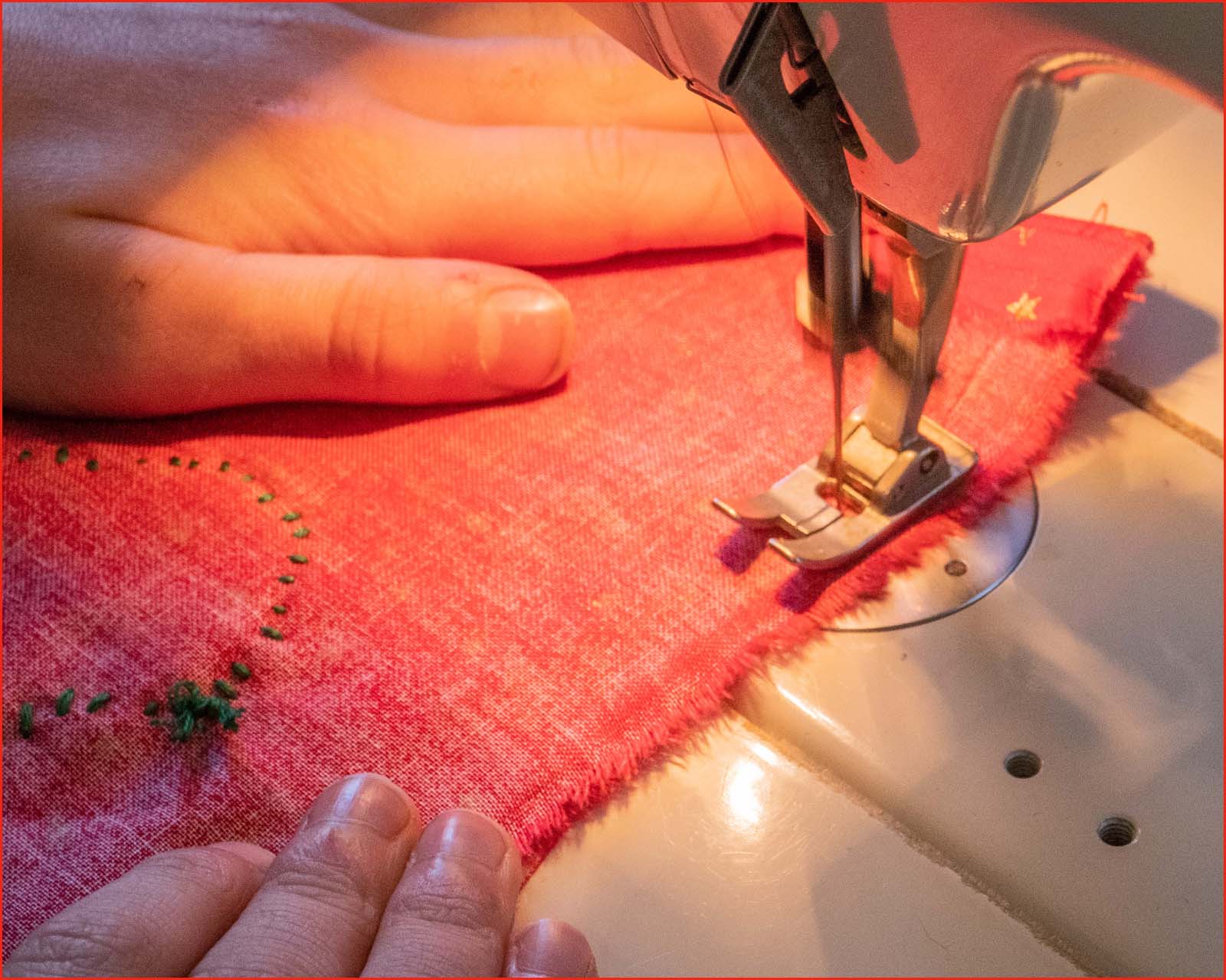 Sewing up a Christmas bag